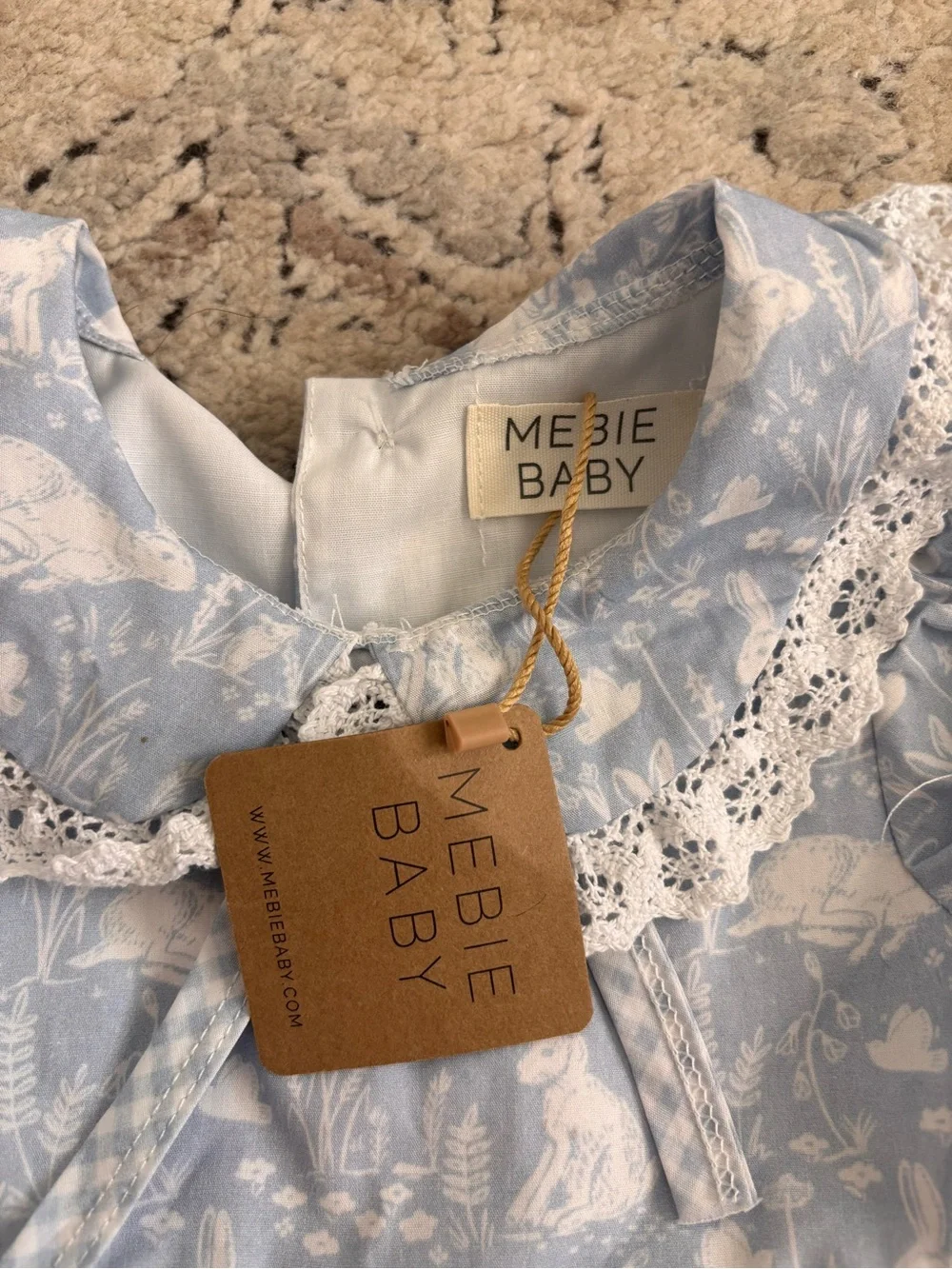 Mebie Baby Blue Floral Lace Collar One-Piece Bodysuit